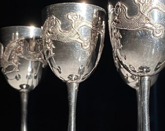 1904 Pure Silver Japanese Trophy Cup Goblet Koi Sterling