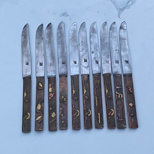 1890-1910 Meiji Japanese Mixed Metals Sharp Knife Set of Ten (10)