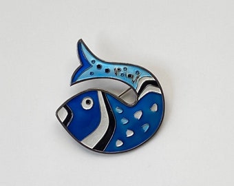 David Andersen Sterling Silver Norway Enamel Fish Brooch Oslo, Norway