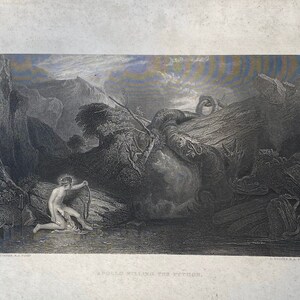 1879 J M W Turner Steel Engraving &quot;Apollo Killing the Python&quot; by (D Appleton & Co, NY) - L Stocks R.A.