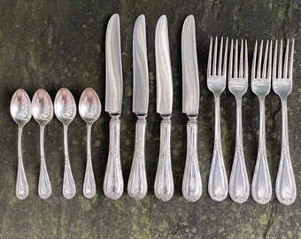 1930 Spanish Silver Large Heavy Gauge 4 Place Settings Flatware Set by Viuda de Salvado (375 grams)