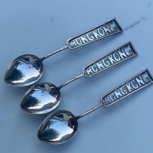 1945 Hong Kong Sterling Silver Three (3) Souvenir Spoons Made in Hong Kong