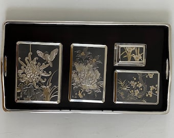 Japanese Chokin and 950 Silver Smoking Set in Original Box