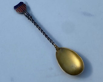 1898 Union Flag Sterling Silver Souvenir Demitasse Spoon with a Parcel Gilt Bowl