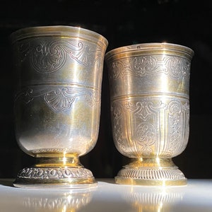 C 1900 Hénin & Cie French Beaker or Timbale Sterling Silver Gilt (950) Pair