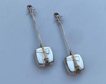 1930 Japanese Sterling Silver 950 Figural Shamisen Salt and Pepper