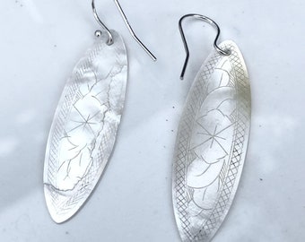 1800-1840 Chinese Mother of Pearl and Sterling Silver Gaming Token Earrings