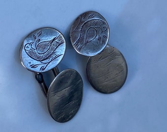 c. 1780-90 American Coin Silver 'Dove of Peace' Cufflinks Colonial, Joseph King Middletown, CT?