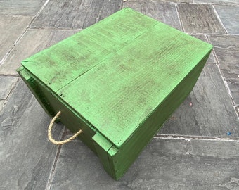 Green Painted Wood Storage Box or Chest with Rope Handles 12” x 17” x 20”