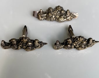 1890 Shakudō Menuki Mixed Metal Silver Set Cufflinks Samurai