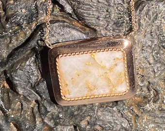 14K Lavalier Pendant with Native California Gold in Quartz 16"