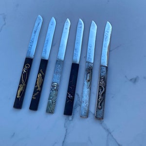 Antike japanische Mixed Metals Kozuka Sterling Silber Obstmesser Set
