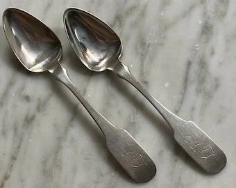 1825-46 American Coin Silver Silver Teaspoon Set (2) by Robert