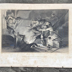 1856 Engraving of The Indian Massacre at Wilkes Barre by Rogers