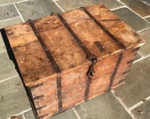 Iron Strapped Wood Strong Box or Cargo Container Coffee Table Sea Chest