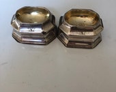 1723 Glover Johnson English Trencher Salt Pair Parcel Gilt Sterling Silver