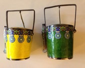 999 Silver Korean Ice Buckets Vitreous Enamel AG99 Sterling