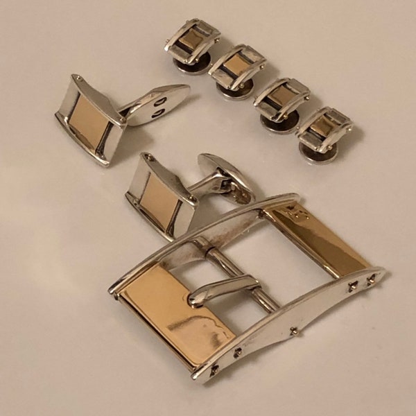 Sterling and 14KT Gold Buckle, Cufflinks, and Studs James Reid Ltd. - Husband Gift
