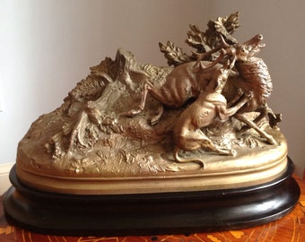 Large 1870 Max Arthur Waagen - French Cast Sculpture Stag Beset by Hound - Pittsburgh Provenance