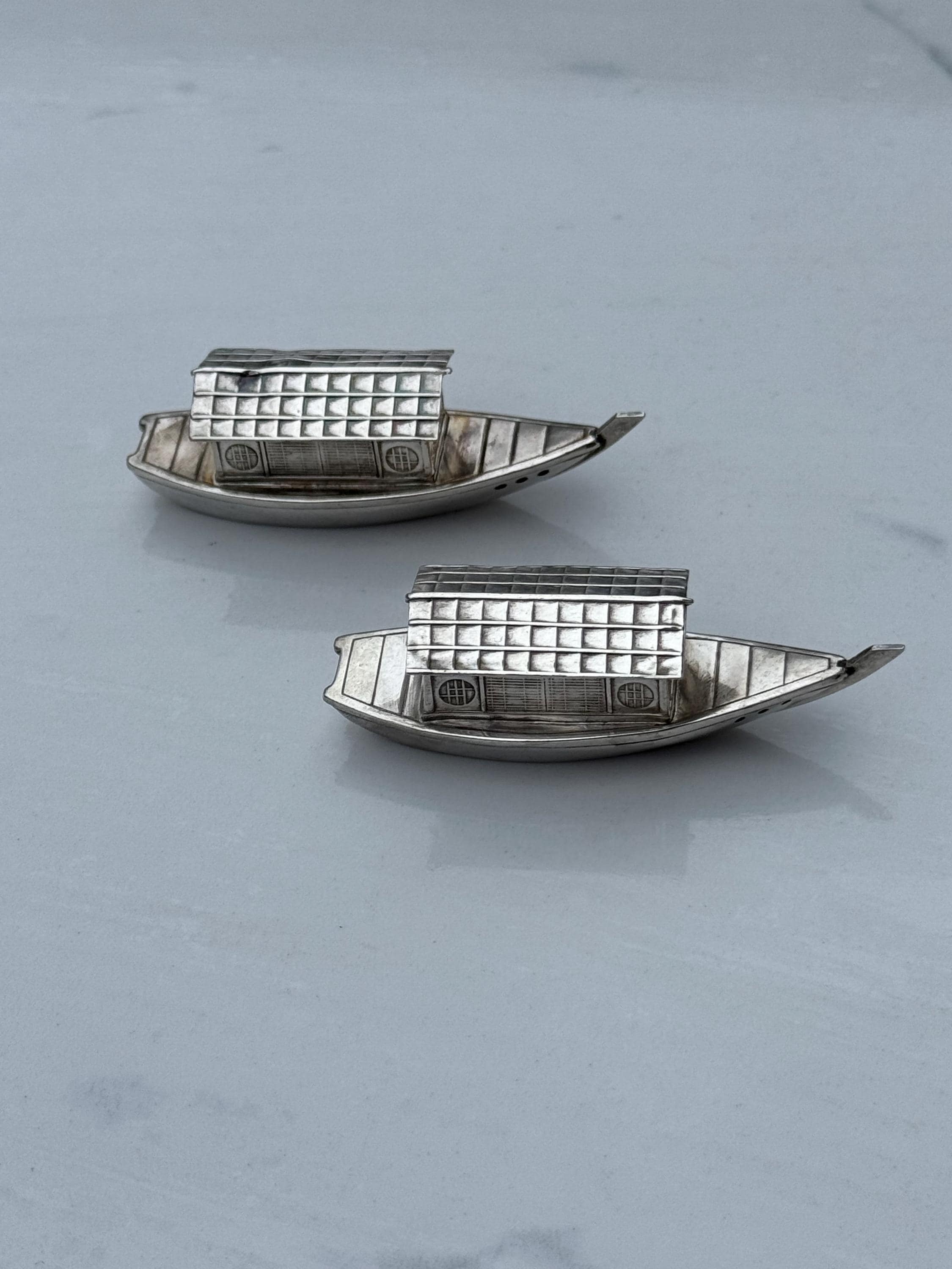 その他 salt 1930 Japanese Sterling Silver 950 Figural Boat Salt and Pepper