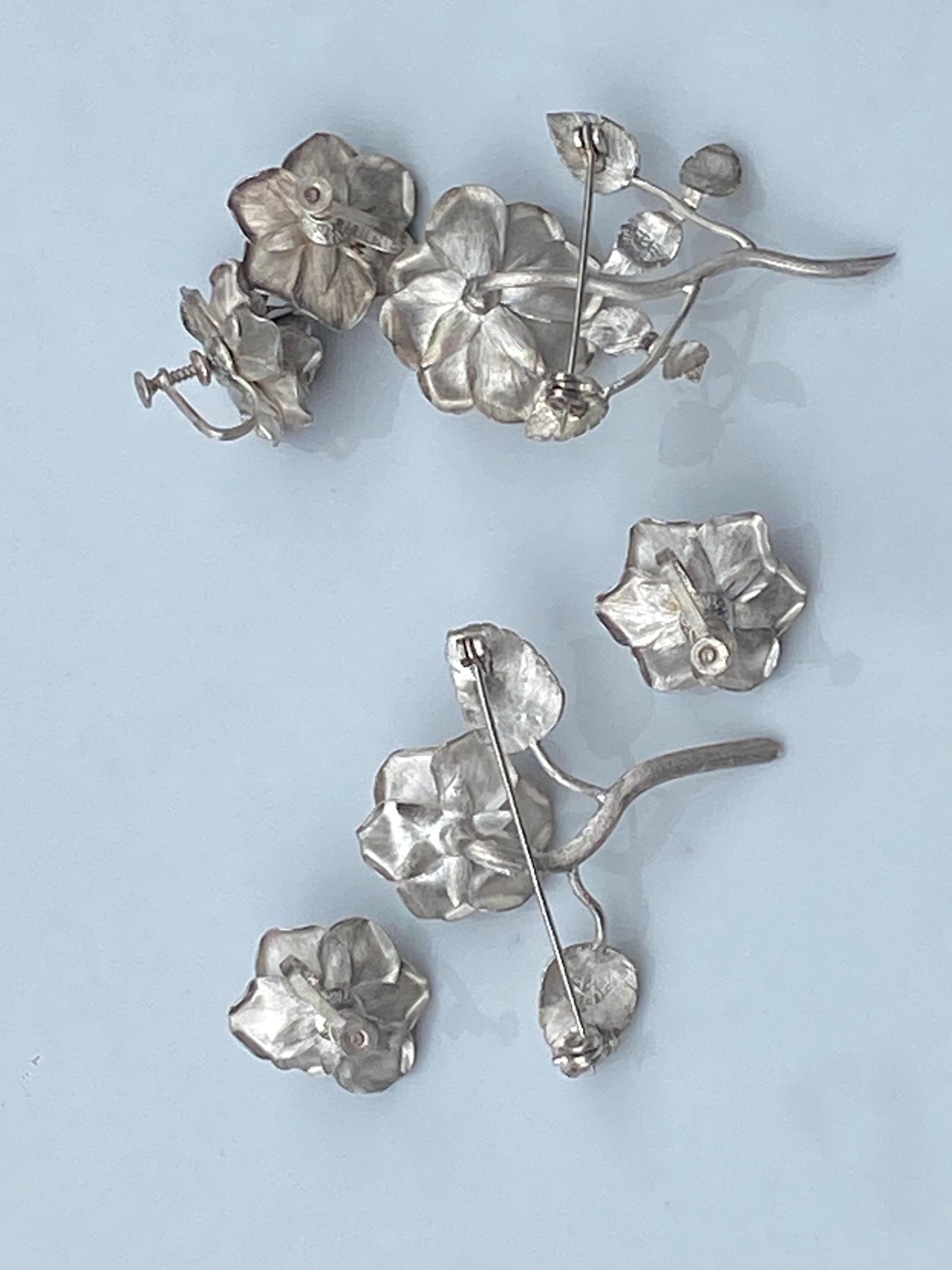 Taxco Dulce Plateros工房メキシコシルバー925 ブローチ TAXCO Silver Orchid Flower Brooch Vintage 925 Sterling 1940s