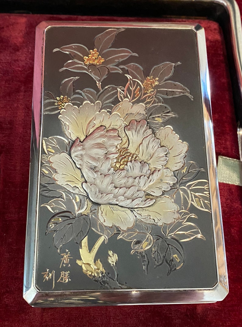 Japanese Chokin and 950 Silver Smoking Set in Original Box image 3