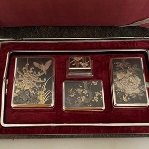 Japanese Chokin and 950 Silver Smoking Set in Original Box image 5