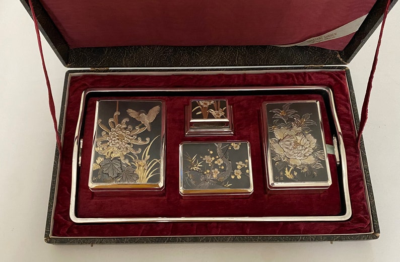 Japanese Chokin and 950 Silver Smoking Set in Original Box image 5