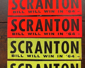 1964 Bill Scranton Original Unused Political Sticker Pennsylvania Governor Race