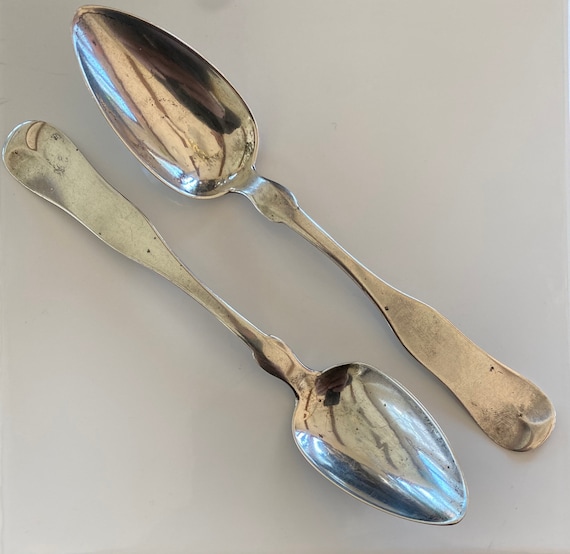 1838-48 Lincoln & Reed Coin Silver Teaspoon Pair (2) Boston (31.5