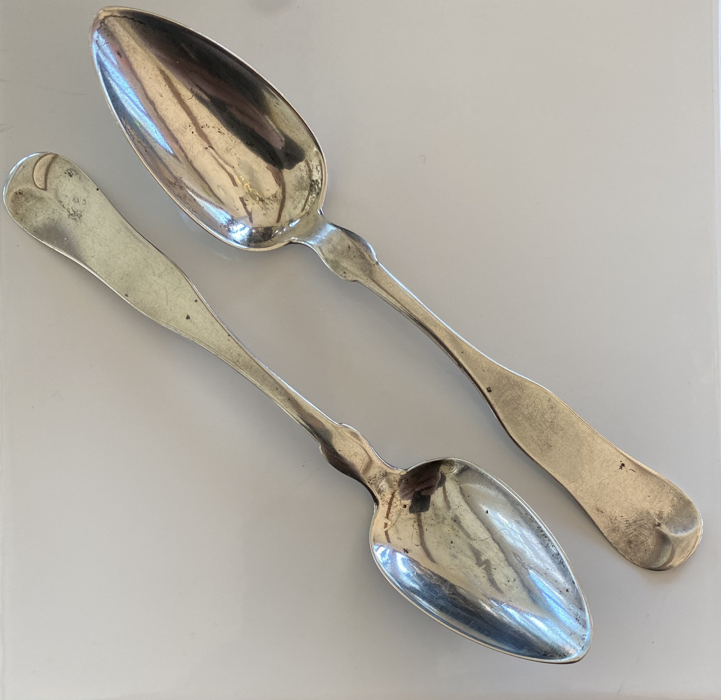 1838-48 Lincoln & Reed Coin Silver Teaspoon Pair (2) Boston (31.5