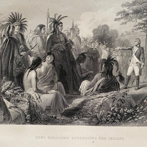 1855 Engraving of General John Burgoyne Addressing the Indians