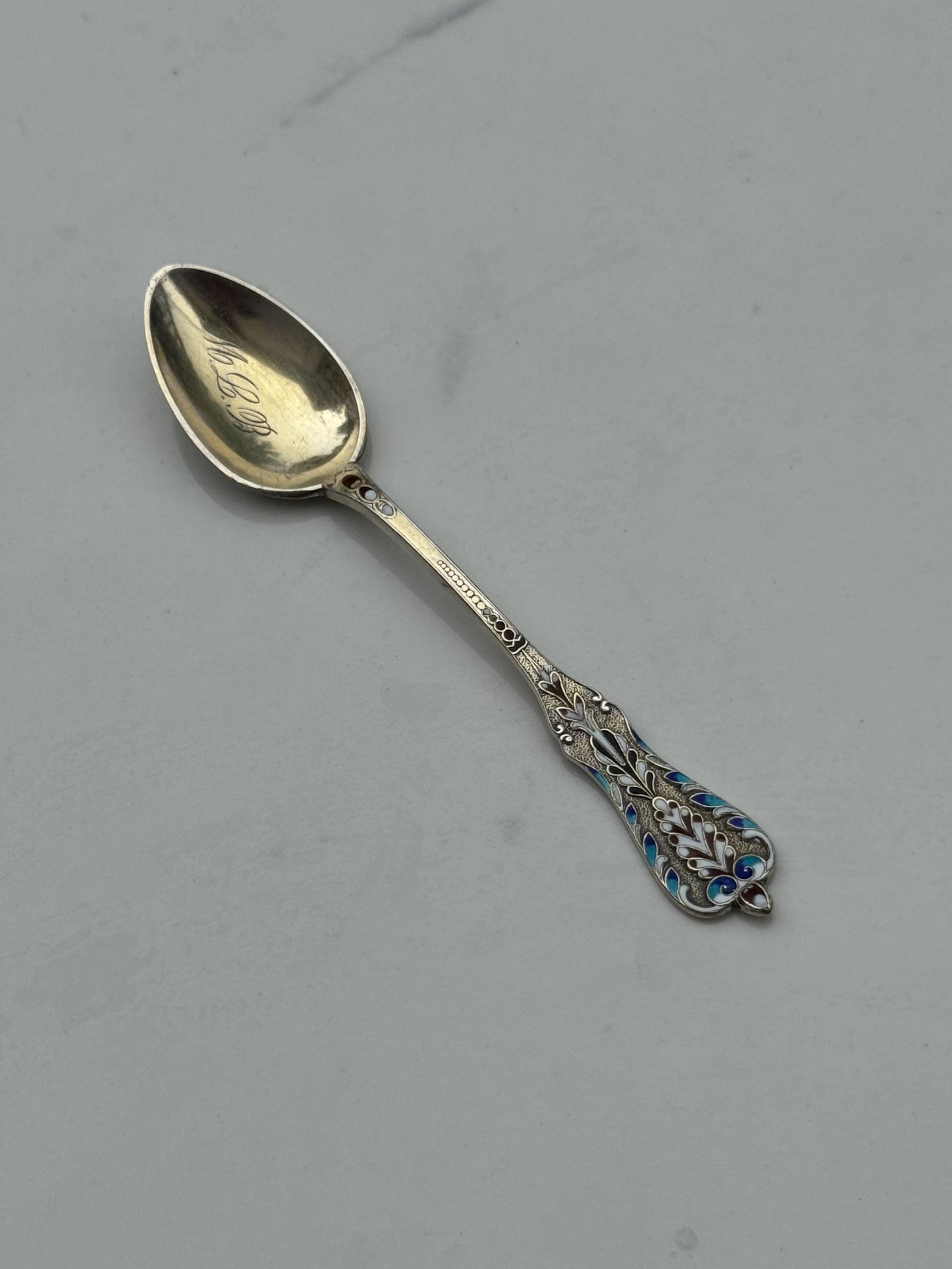 1893 Gorham No. 48 Sterling Silver Gilt and Enamel Demitasse Spoon
