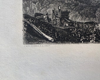 1879年 J M W ターナーのスチール彫刻「アシュバーナムの谷」（D