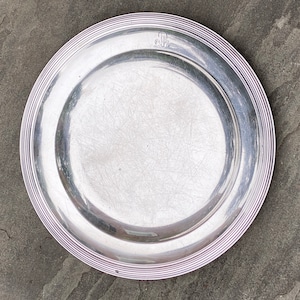 1821-28 Jean-Charles Cahier French Antique Sterling Silver Serving Plate with Plain Banded Rim and Monogram - Paris (930 grams)