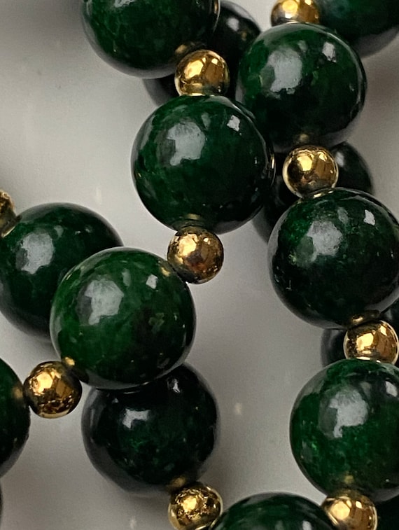 Hunter Green and Gold Glass Bead Necklace (31")