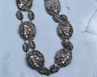 Antique Chinese Silver Plated Copper Belt with Lotus Motif (26.75")