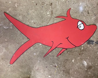 Dr Seuss Red and Black Painted Fish Plywood Cut Out (17" x 45")