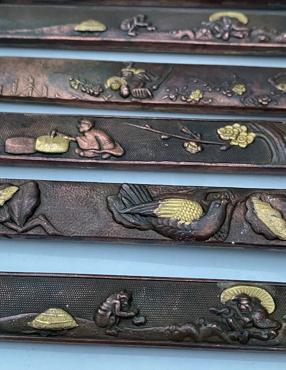 1890-1910 Meiji Japanese Mixed Metals Sharp Knife Set of Ten (10