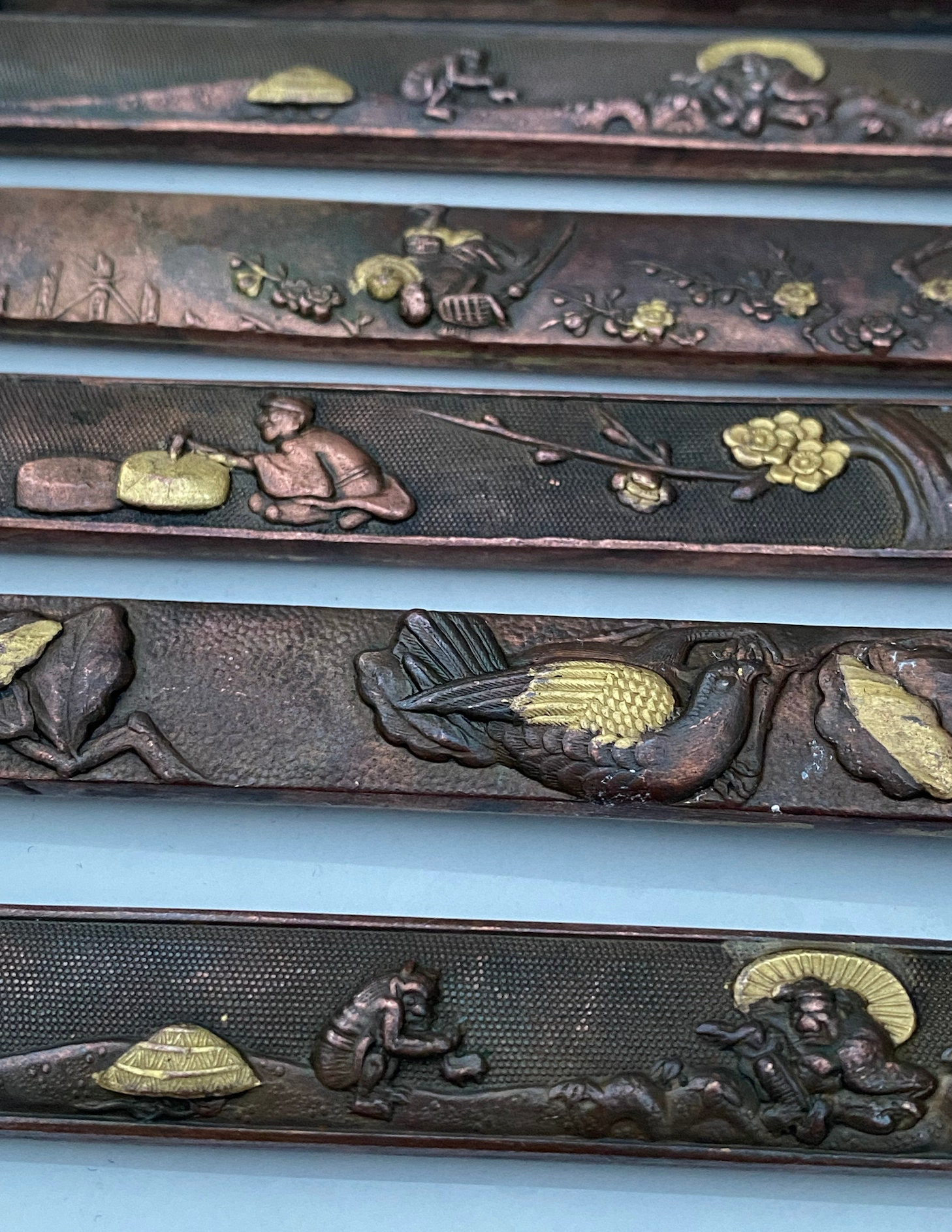1890-1910 Meiji Japanese Mixed Metals Sharp Knife Set of Ten (10