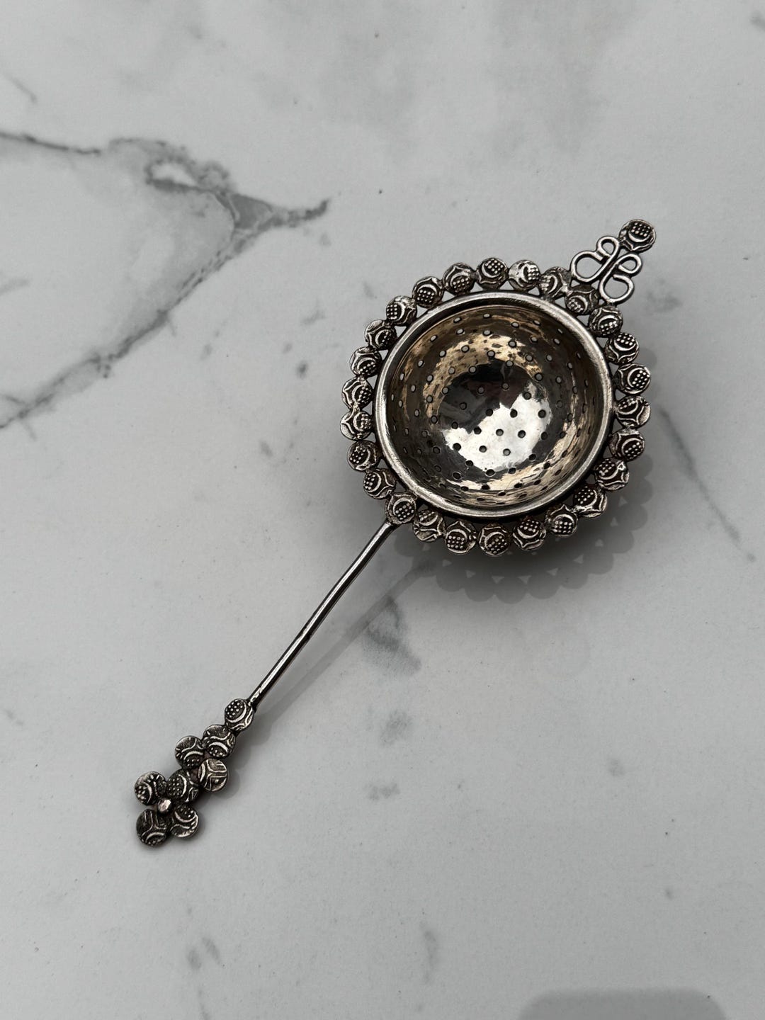 1940-50 Indian Silver Kingdom of Travancore Tea Strainer Made From 1811 ...