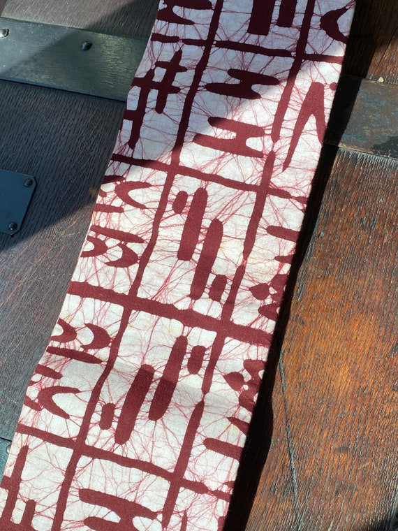 Japanese Wax Batik Cotton Obi or Sash in Burgundy… - image 4