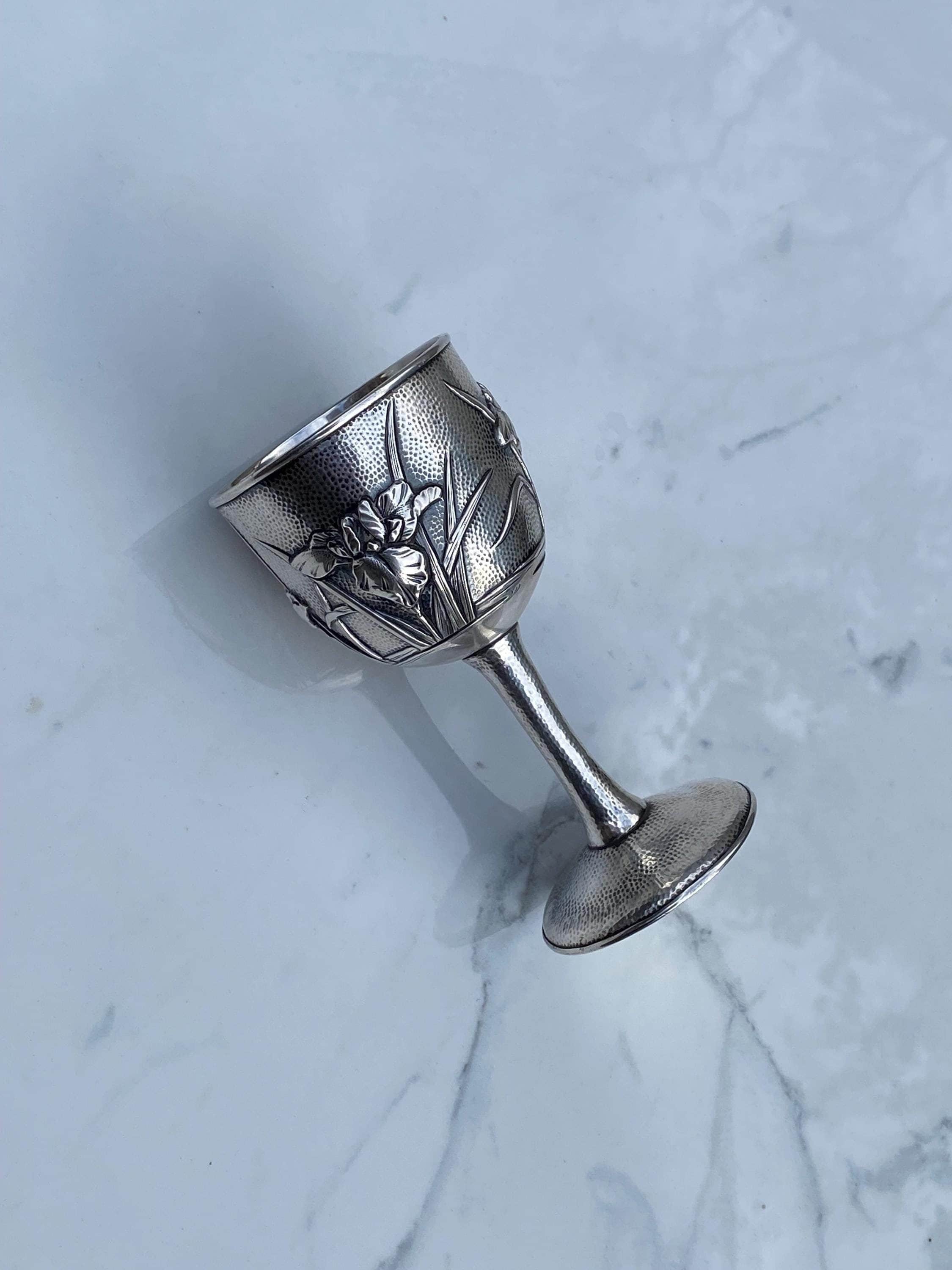 1880-1910 Small 950 Silver Japanese 4 Ounce Wine Cup in the Iris