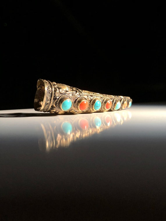 Ca 1900 Chinese Enameled Sterling Silver Finger Gu