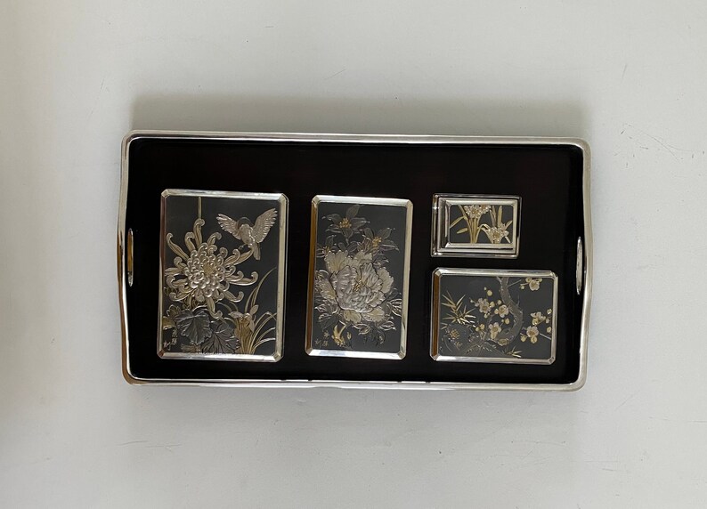 Japanese Chokin and 950 Silver Smoking Set in Original Box image 1