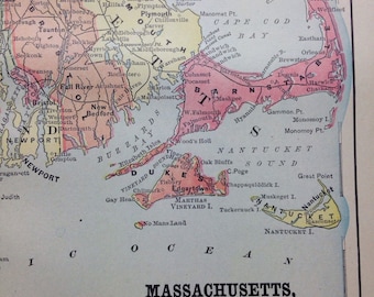 1897 Map of Massachusetts, Connecticut, Rhode Island (Nantucket, Martha's Vineyard, Boston)