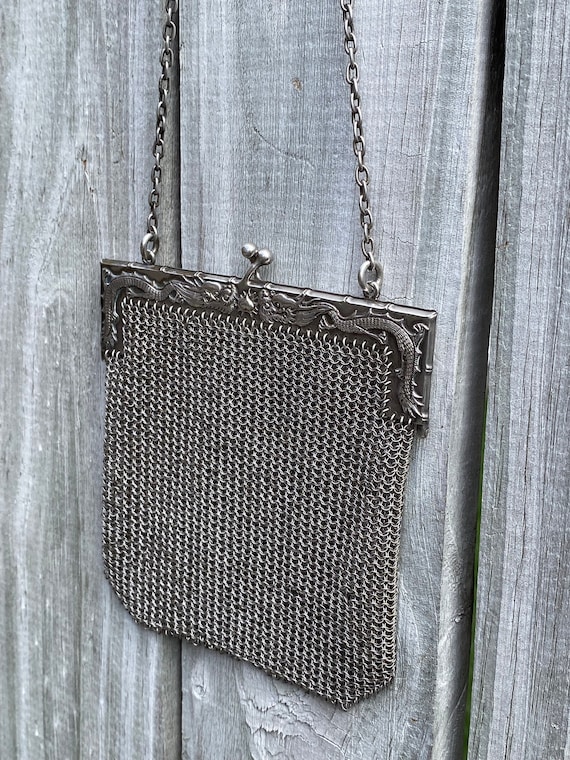 1875-1920 Chinese Export Sterling Silver Dragon Clutch Purse by