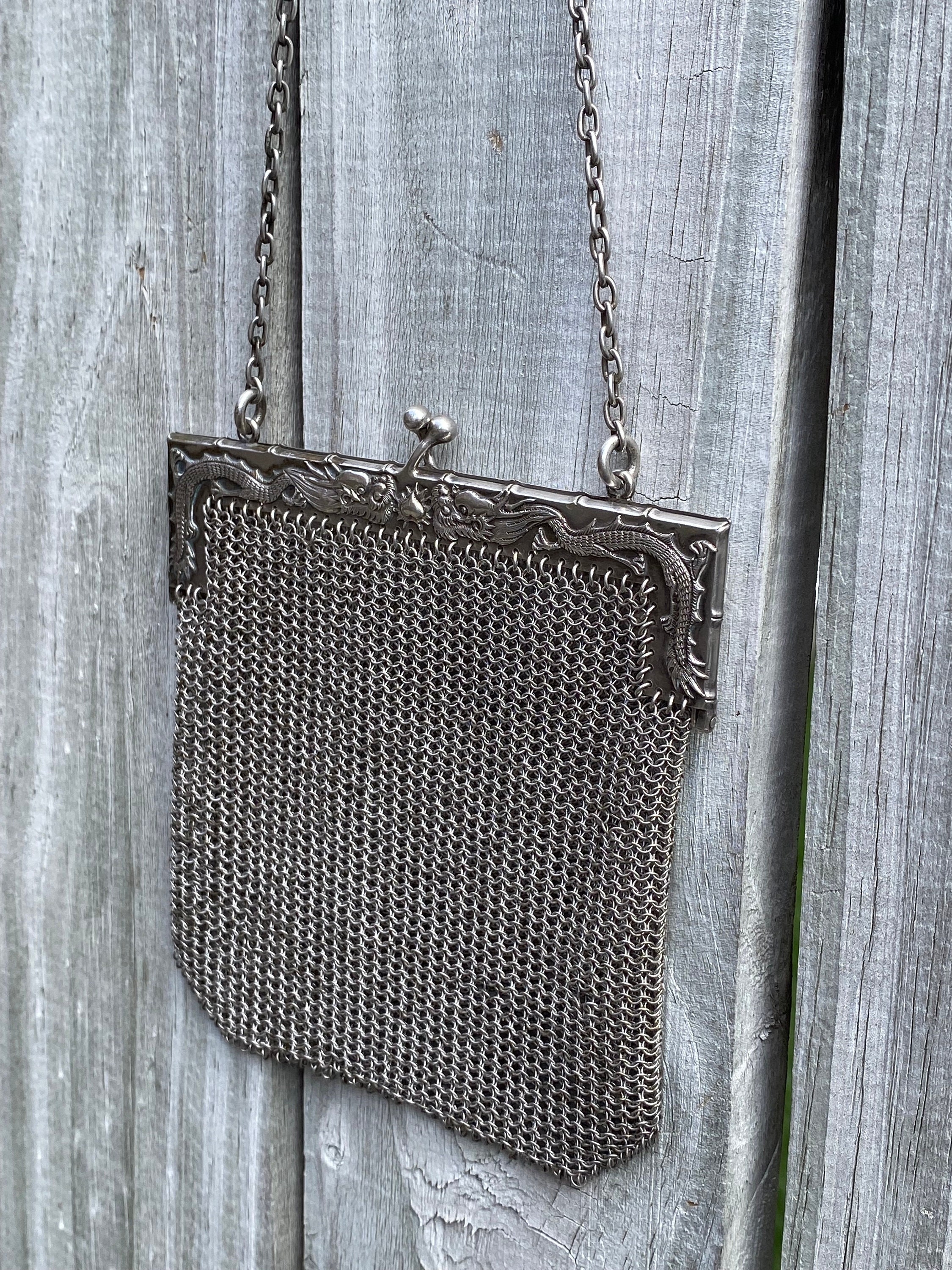 1875-1920 Chinese Export Sterling Silver Dragon Clutch Purse