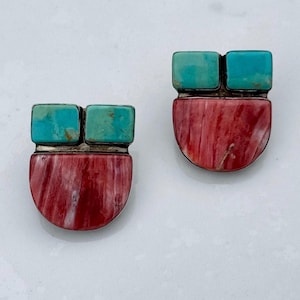 Navajo Sterling Silver Turquoise and Spiny Oyster Earrings