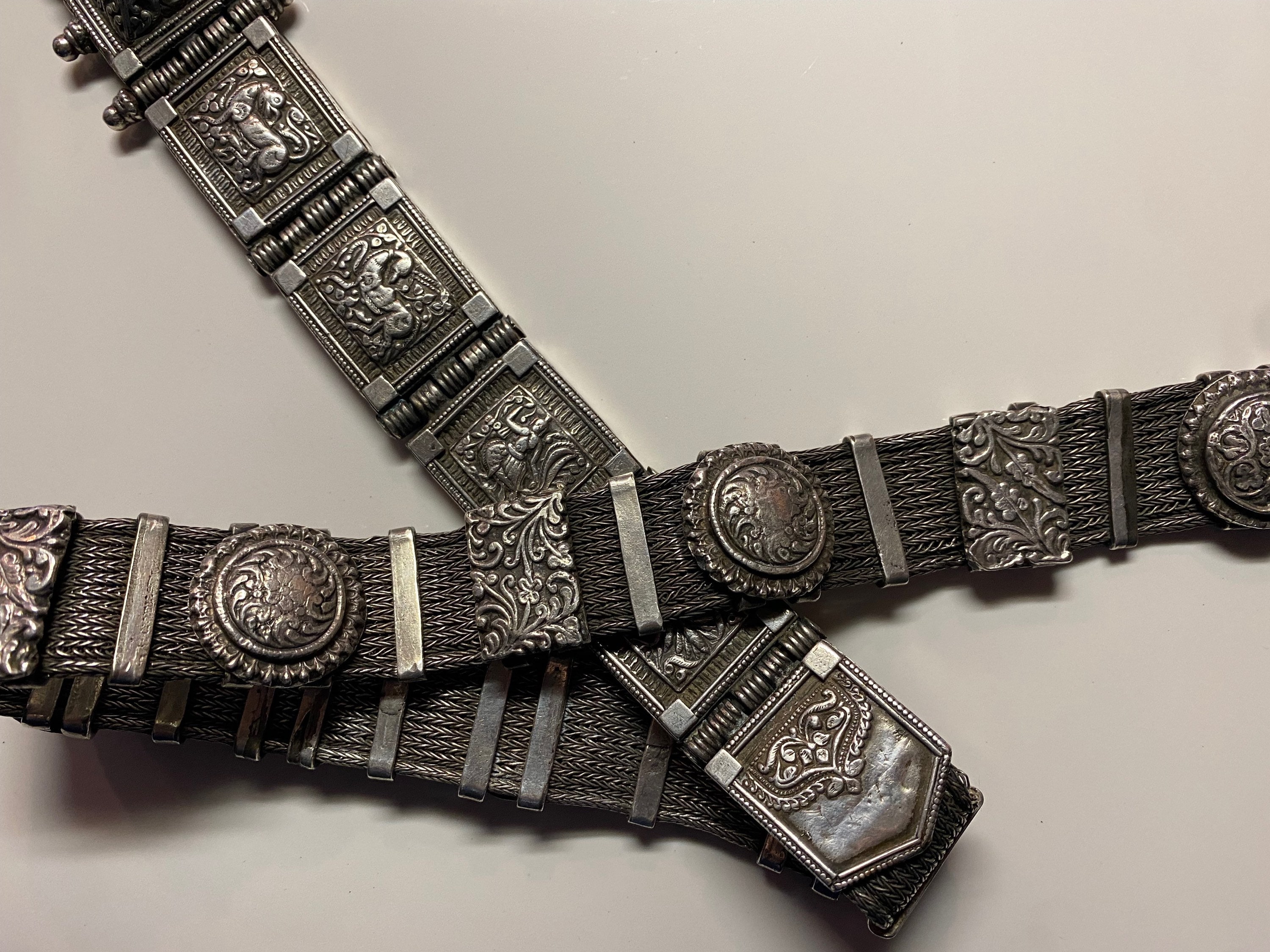 Rajasthan Silver Tone Wedding Belt 5 Wire Mesh Early 20th C Rare Find Antique Emerald Set Silver Andhra Pradesh Indian Bride main image 4